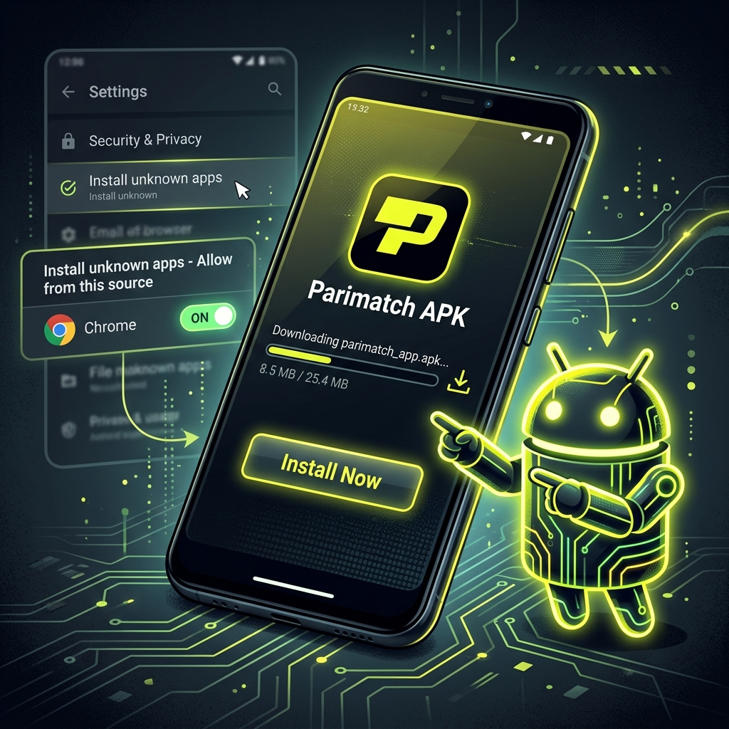 Parimatch APK download on Android — Enable unknown sources setting and install screen