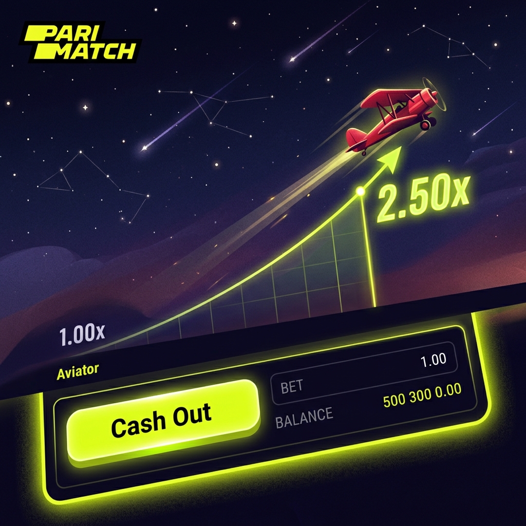 Parimatch Aviator crash game — red plane flying on multiplier graph with 2.50x and Cash Out button