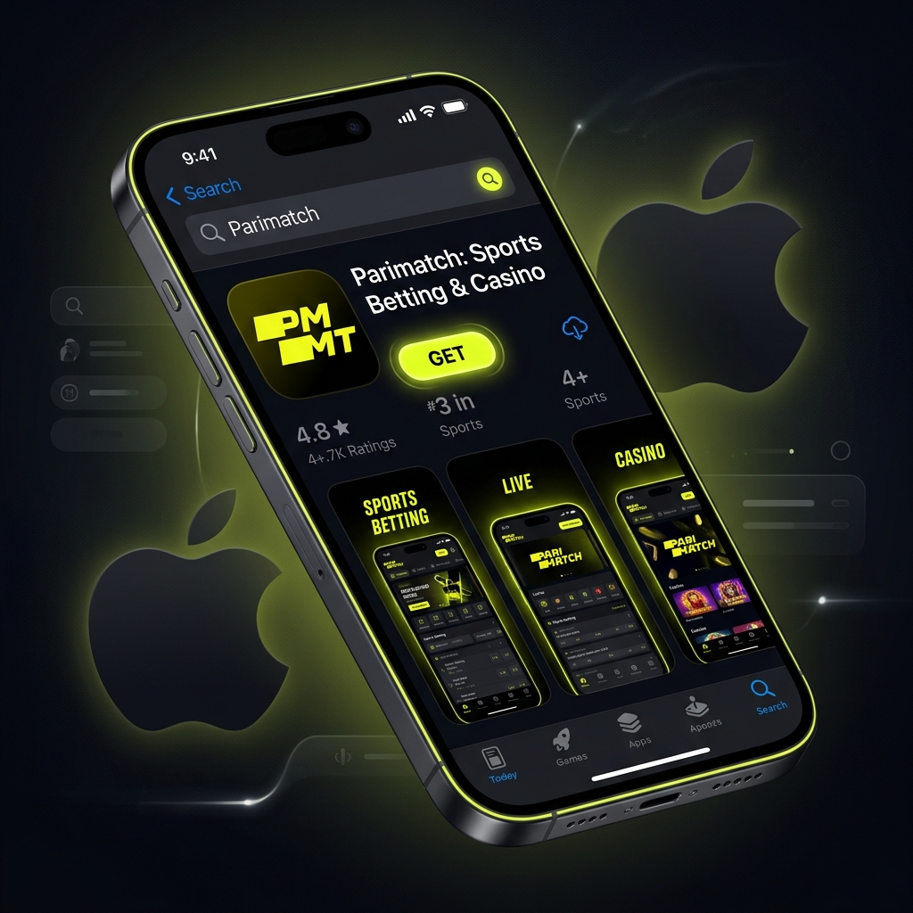 Parimatch iOS App Store listing — GET button and app screenshots on iPhone