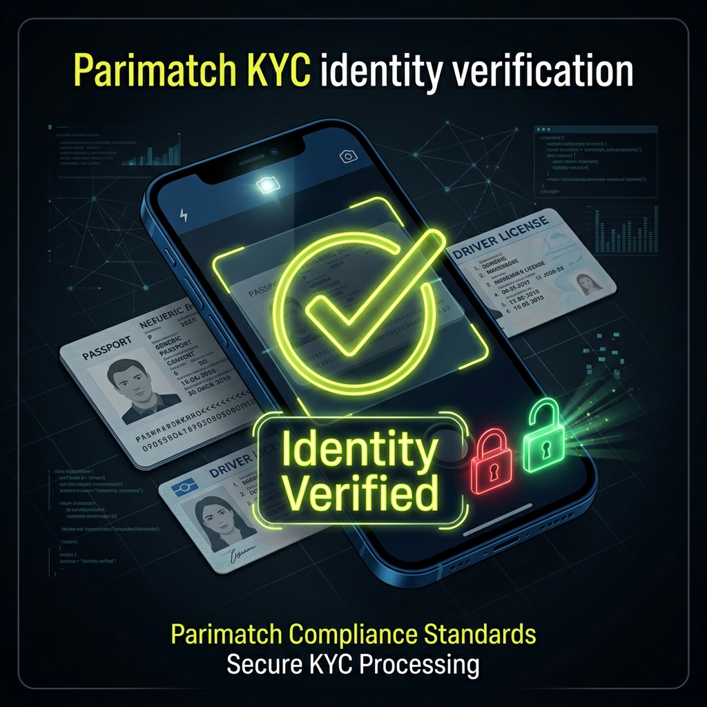Parimatch KYC identity verification — smartphone scanning Australian passport and driver's licence with checkmarks