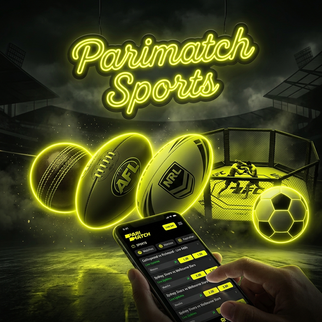 Parimatch Sports Betting — cricket, AFL, NRL, UFC and soccer balls with live odds on smartphone